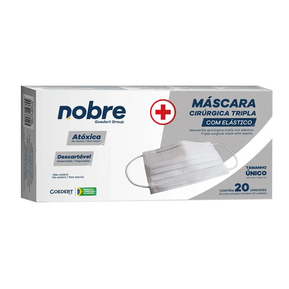 MASCARA CIRURGICA TRIPLA COM ELASTICO  CX. BRANCO C/20UND NOBRE