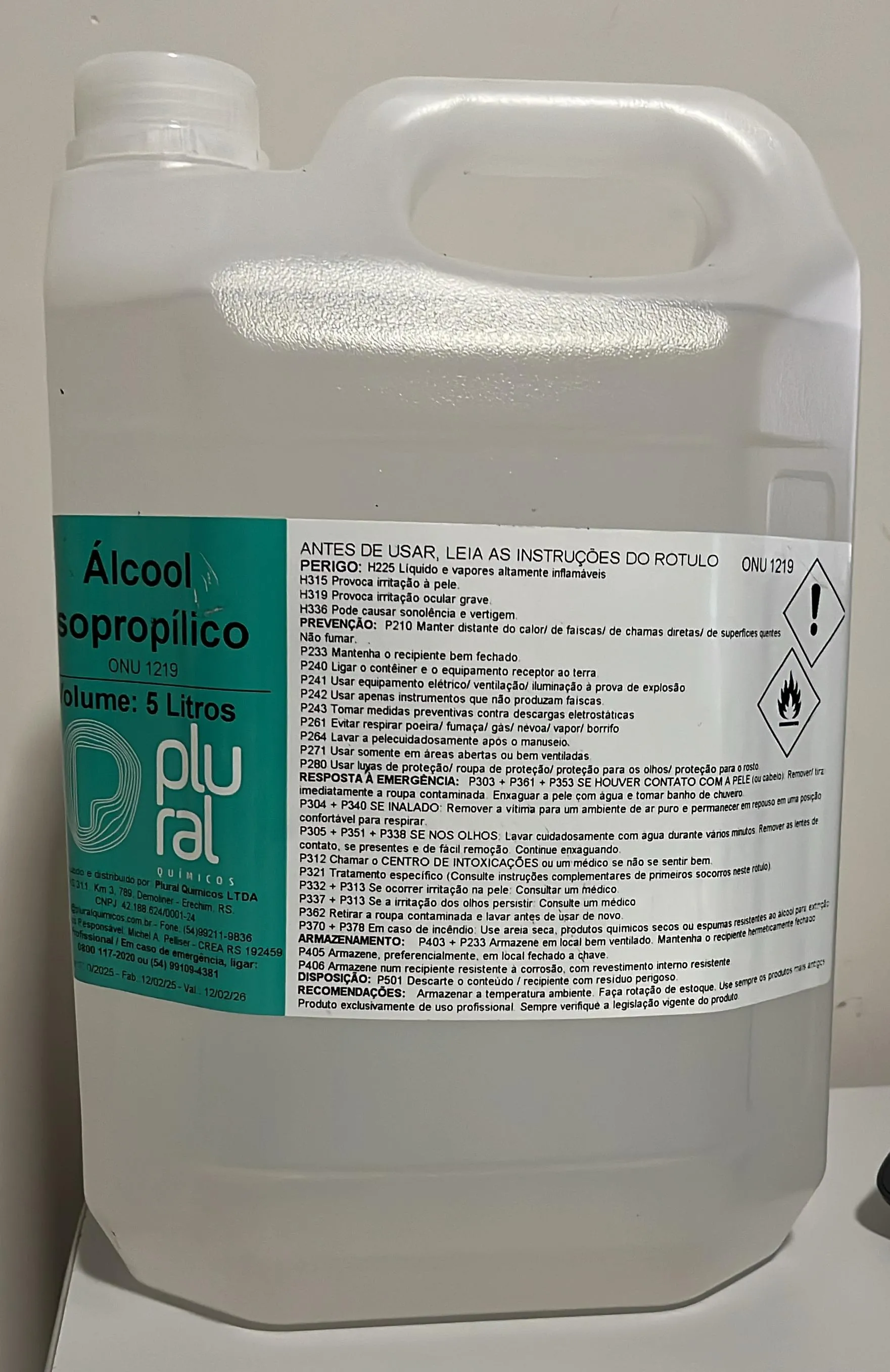 ALCOOL ISOPROPILICO - 5L - ONU 1219