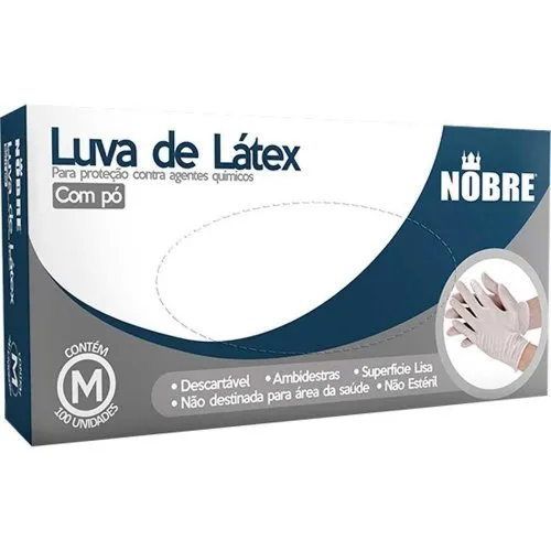 LUVA LATEX C/PO PROTECAO C/100UNID M NOBRE