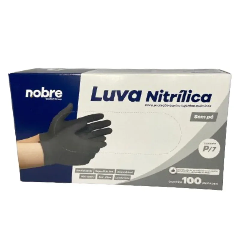 LUVA NITRILICA C/100UNID P PRETA- NOBRE