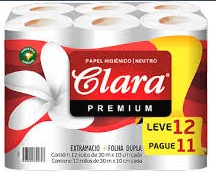 PAPEL HIG CLARA FOLHA DUPLA 12X30M PREMIUM