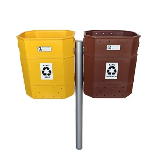 CONJ. LIXEIRAS EM POLIETILENO 80 L EXTERNA  (AMARELA+MARROM+SUPORTE)