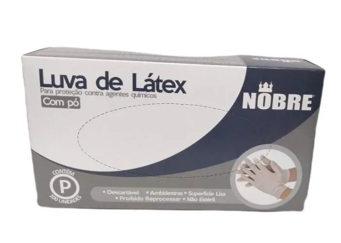 LUVA LATEX C/PO C/100UNID P  NOBRE